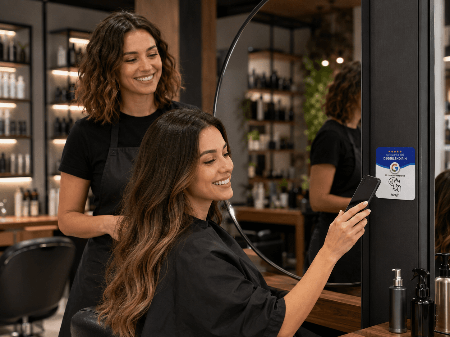 Güzellik salonunda Kare NFC yorum etiketi